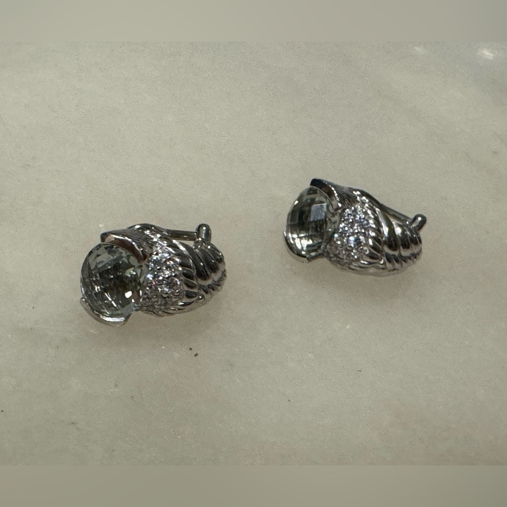 Judith ripka SS , Prasiolite and CZ earrings